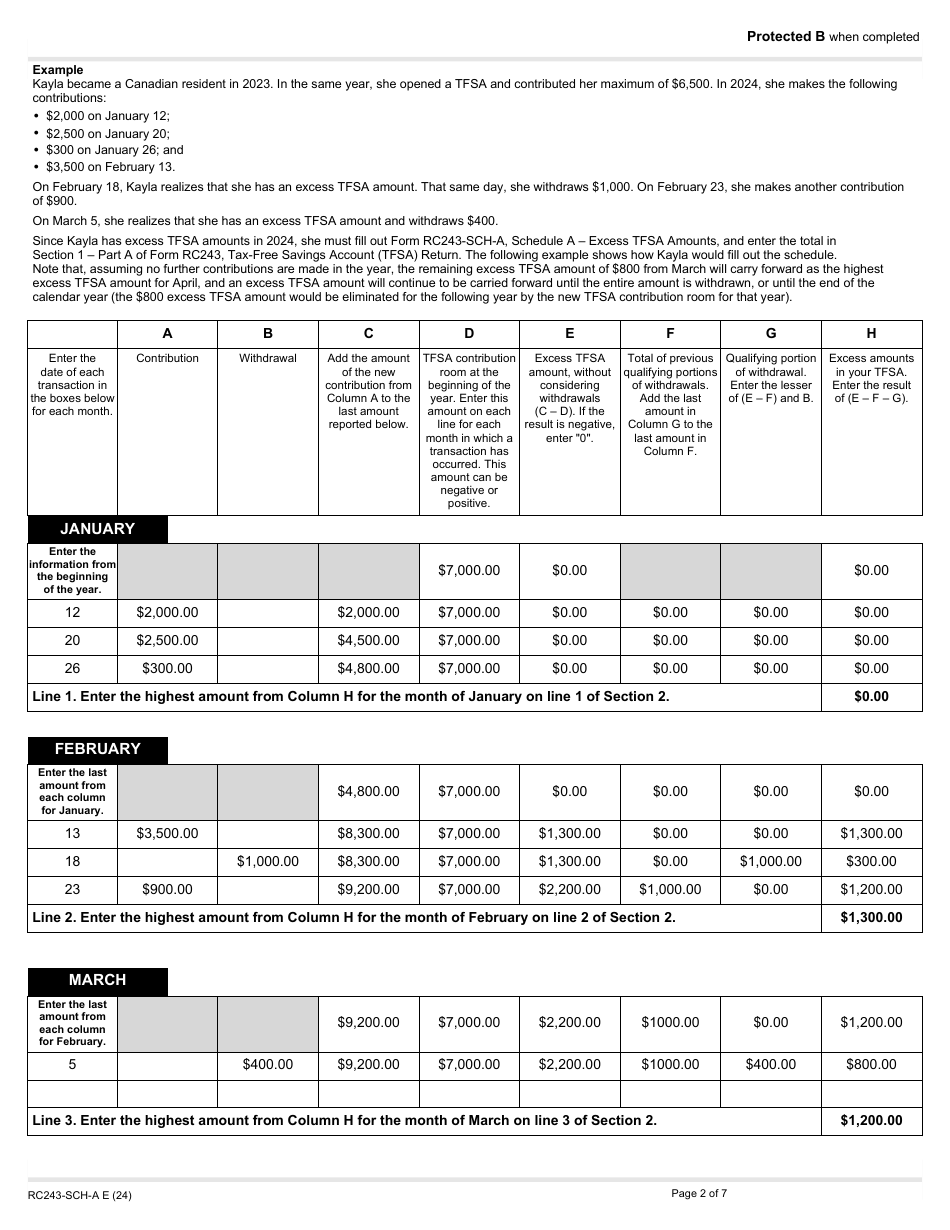 Form RC243 Schedule A Excess Tfsa Amounts - Canada, Page 2