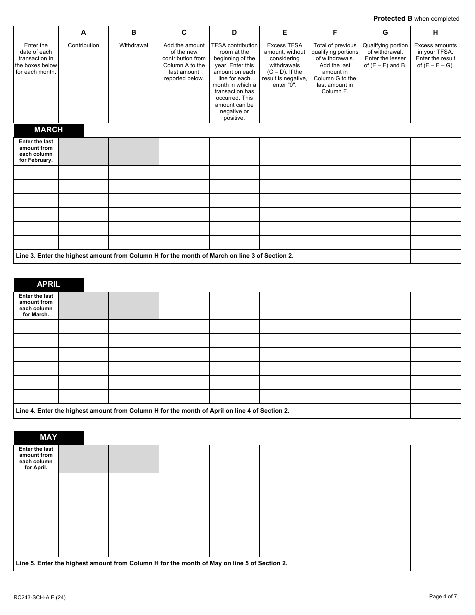 Form RC243 Schedule A Excess Tfsa Amounts - Canada, Page 4