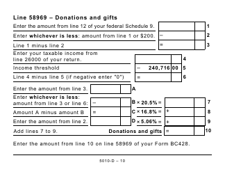 Form 5010-D Worksheet BC428 British Columbia - Large Print - Canada, Page 10