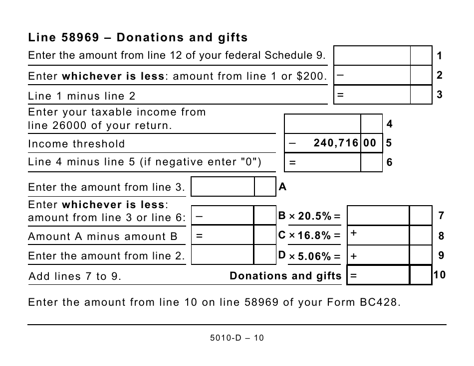 Form 5010-D Worksheet BC428 British Columbia - Large Print - Canada, Page 10