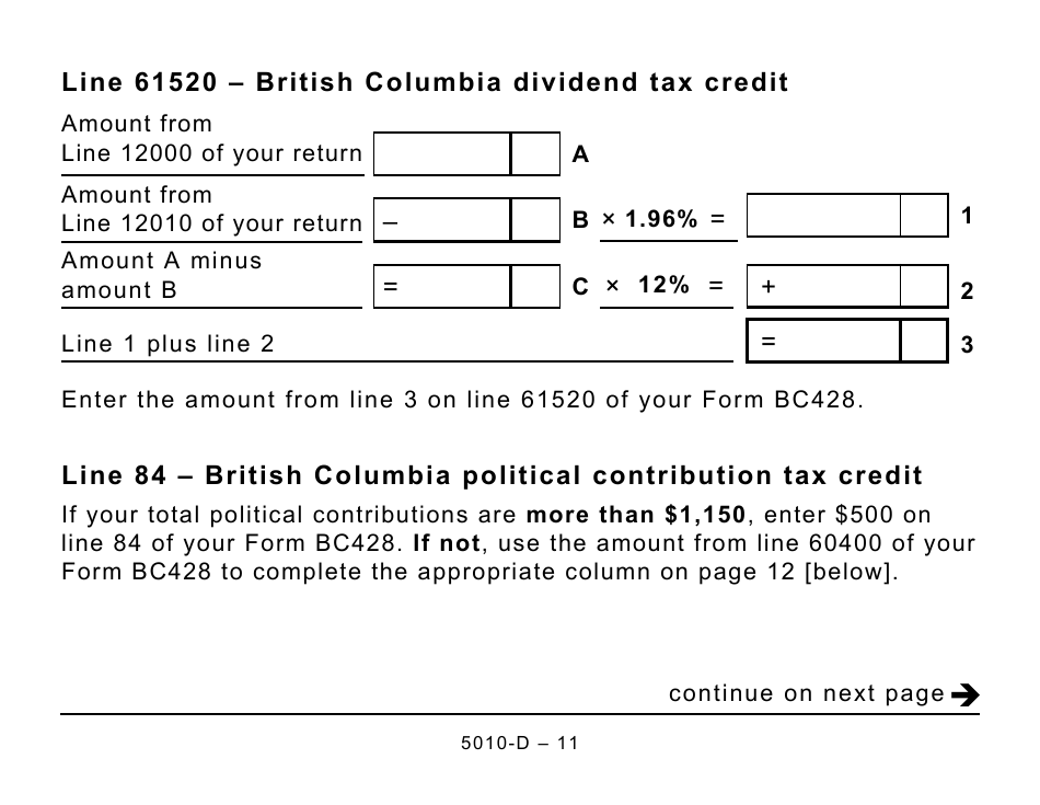 Form 5010-D Worksheet BC428 British Columbia - Large Print - Canada, Page 11