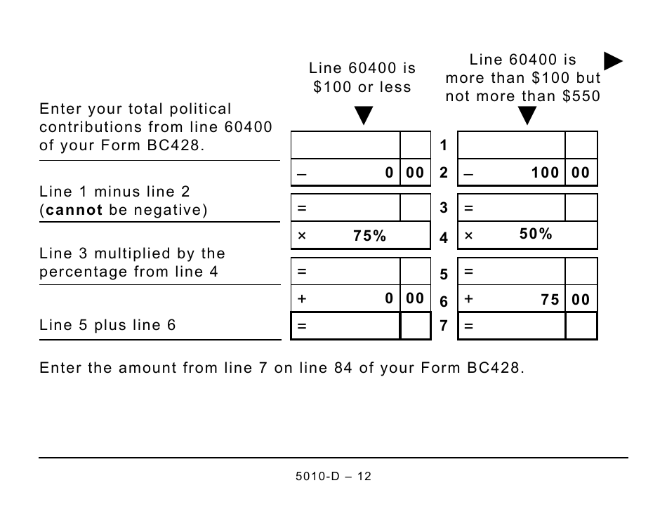 Form 5010-D Worksheet BC428 British Columbia - Large Print - Canada, Page 12