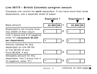 Form 5010-D Worksheet BC428 British Columbia - Large Print - Canada, Page 3