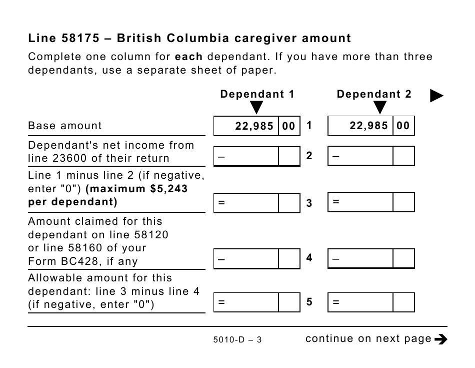 Form 5010-D Worksheet BC428 British Columbia - Large Print - Canada, Page 3