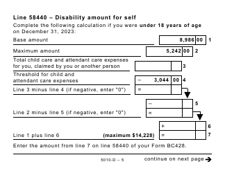 Form 5010-D Worksheet BC428 British Columbia - Large Print - Canada, Page 5