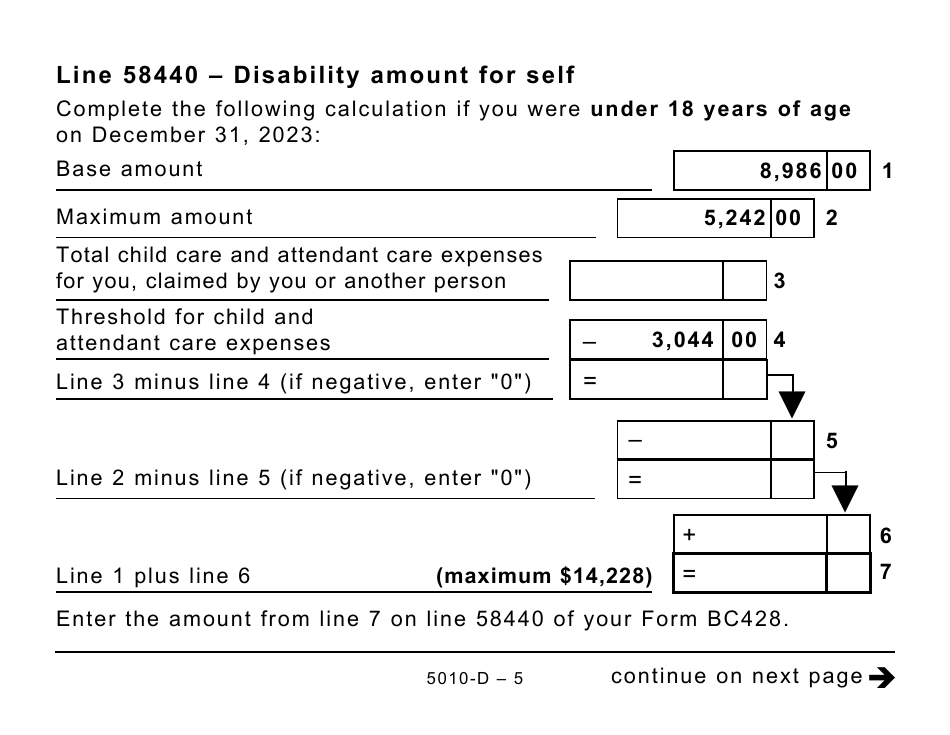 Form 5010-D Worksheet BC428 British Columbia - Large Print - Canada, Page 5