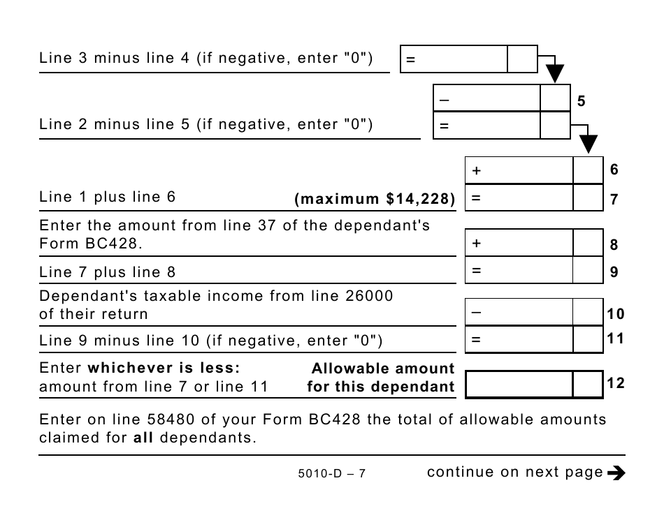 Form 5010-D Worksheet BC428 British Columbia - Large Print - Canada, Page 7