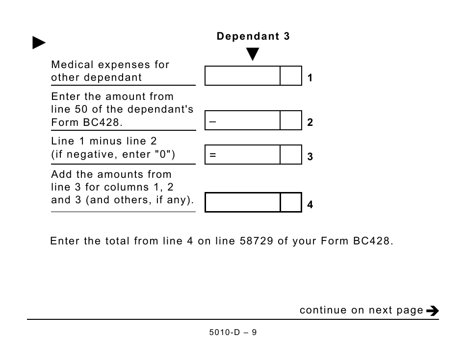 Form 5010-D Worksheet BC428 British Columbia - Large Print - Canada, Page 9