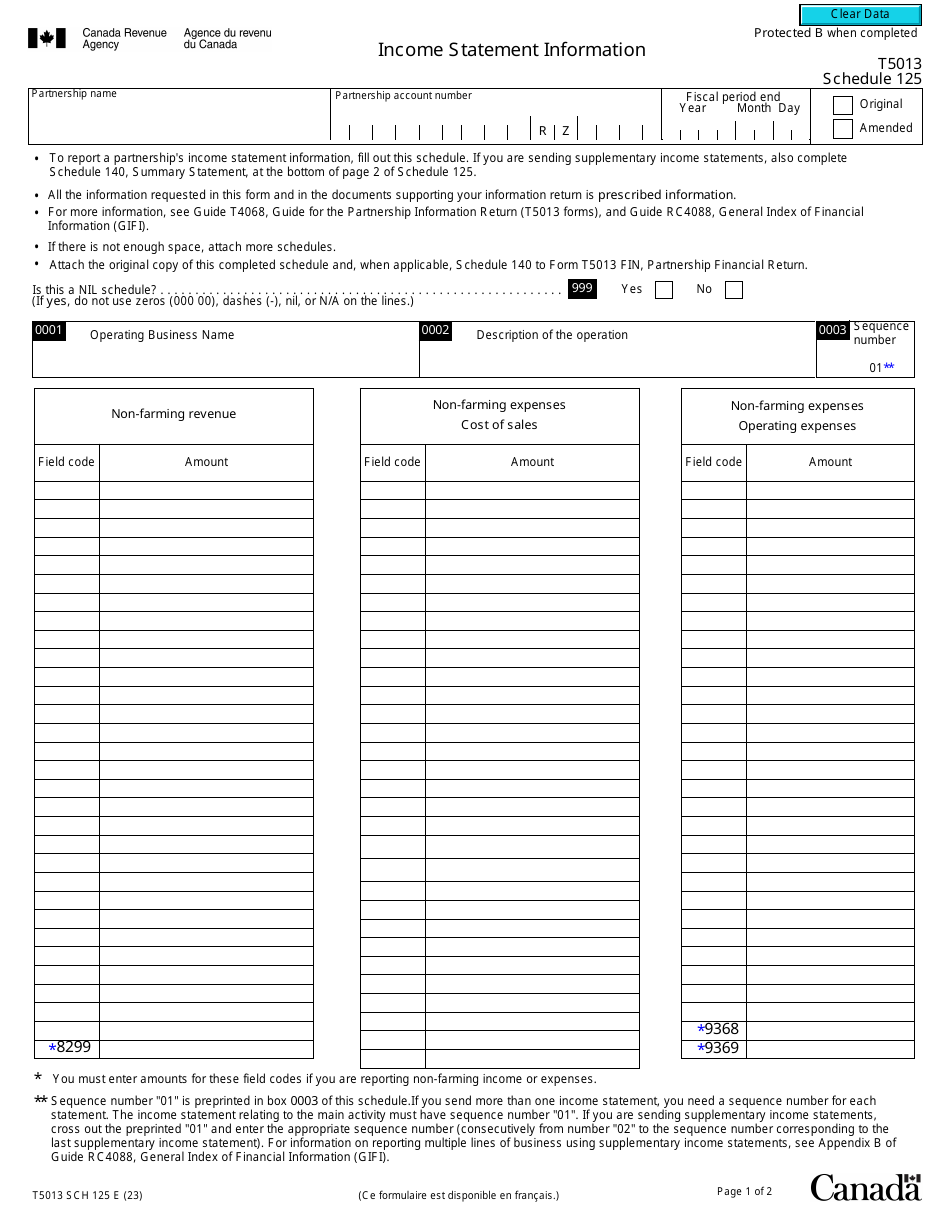 Form T5013 Schedule 125 - Fill Out, Sign Online and Download Fillable ...