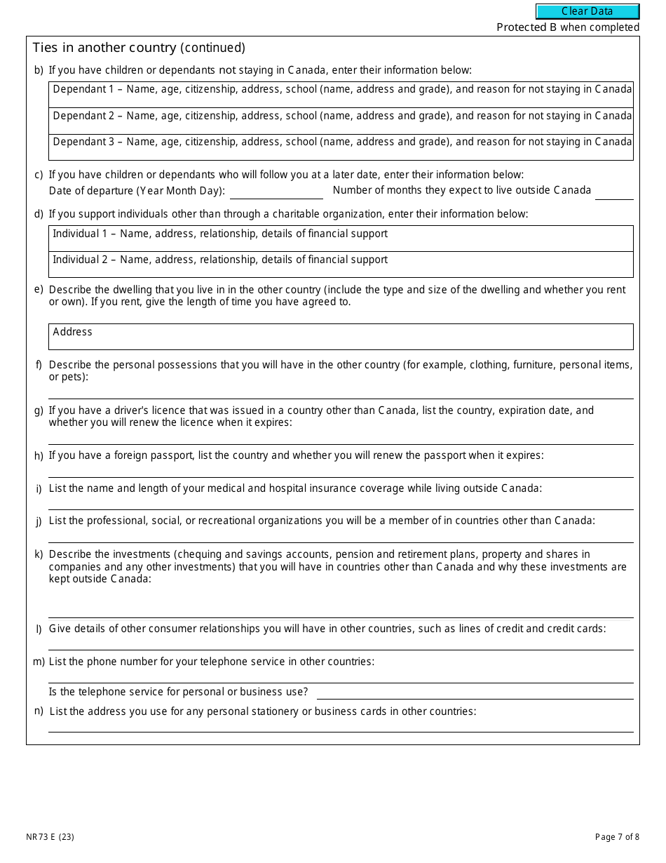 Form NR73 Determination of Residency Status (Leaving Canada) - Canada, Page 7