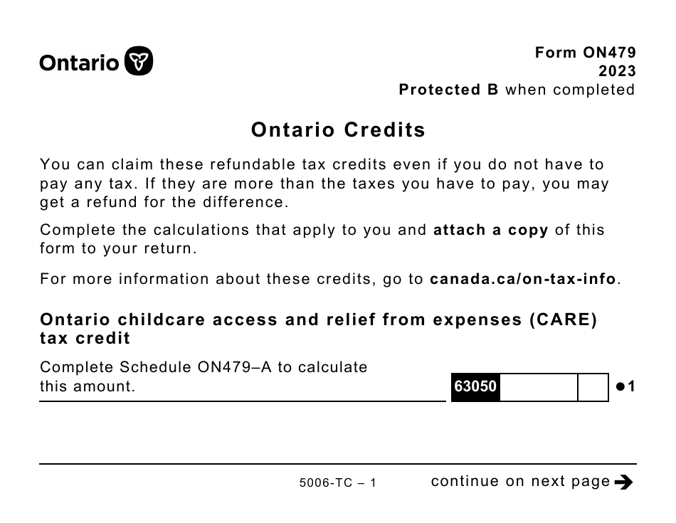 Form 5006-TC (ON479) Ontario Credits - Large Print - Canada, Page 1