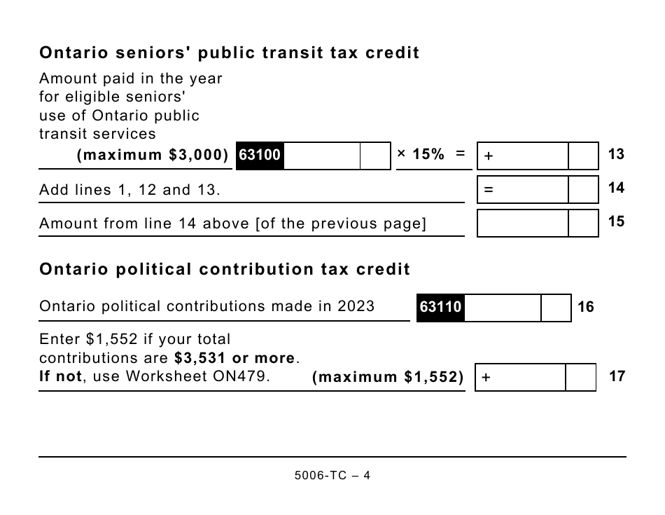 Form 5006-TC (ON479) Ontario Credits - Large Print - Canada, Page 4