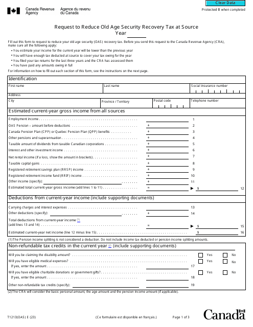 Form T1213(OAS)  Printable Pdf