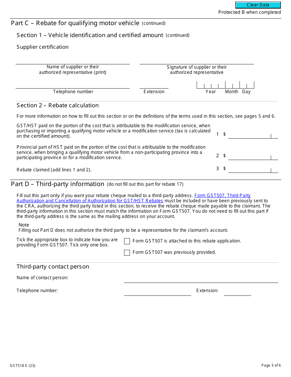 Form GST518 Gst / Hst Specially Equipped Motor Vehicle Rebate Application - Canada, Page 3