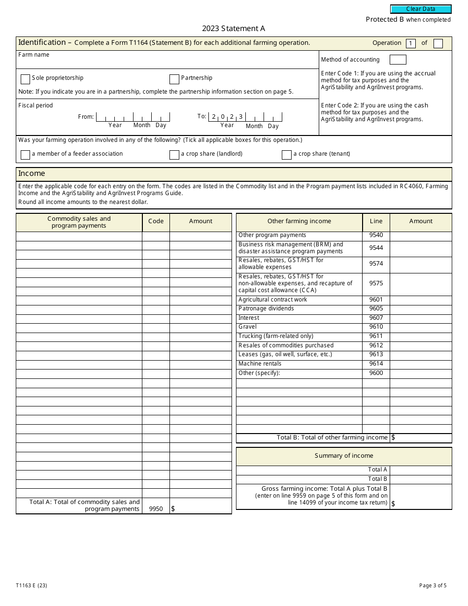 Form T1163 - 2023 - Fill Out, Sign Online and Download Fillable PDF ...