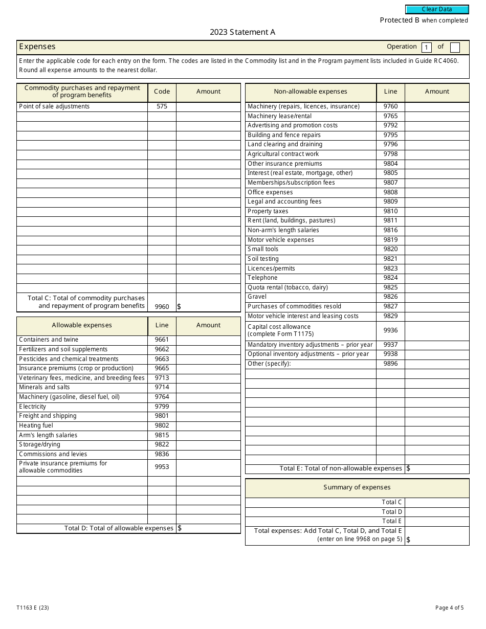 Form T1163 Statement a - Agristability and Agriinvest Programs Information and Statement of Farming Activities for Individuals - Canada, Page 4