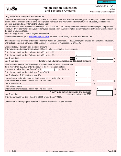 Form 5011-S11 Schedule YT(S11) 2023 Printable Pdf