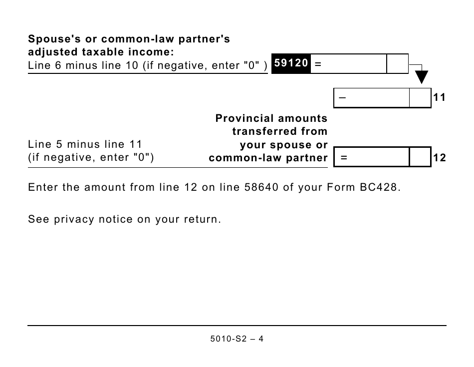 Form 5010-S2 Schedule BC(S2) Provincial Amounts Transferred From Your Spouse or Common-Law Partner - Large Print - Canada, Page 4