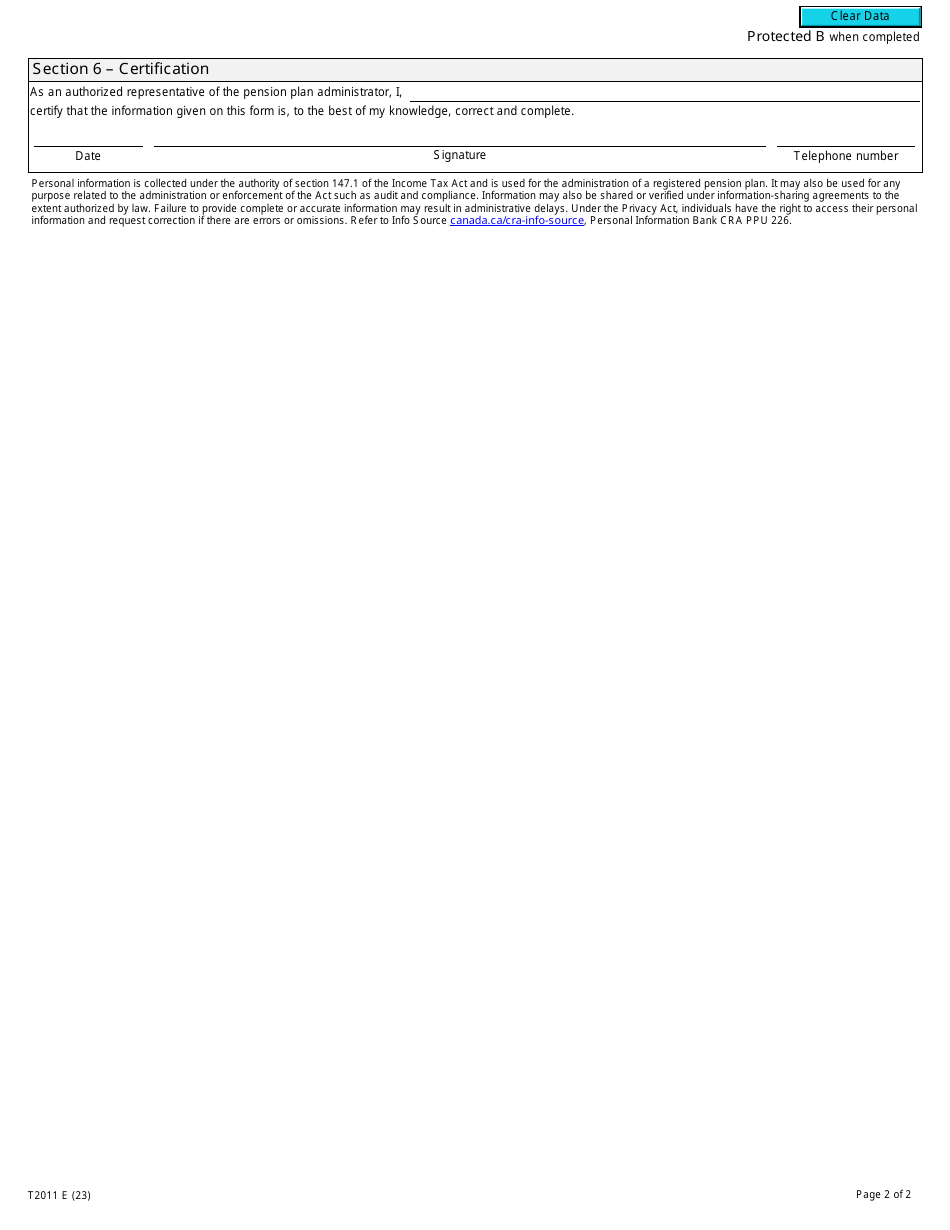 Form T2011 Registered Pension Plan Change of Information - Canada, Page 2