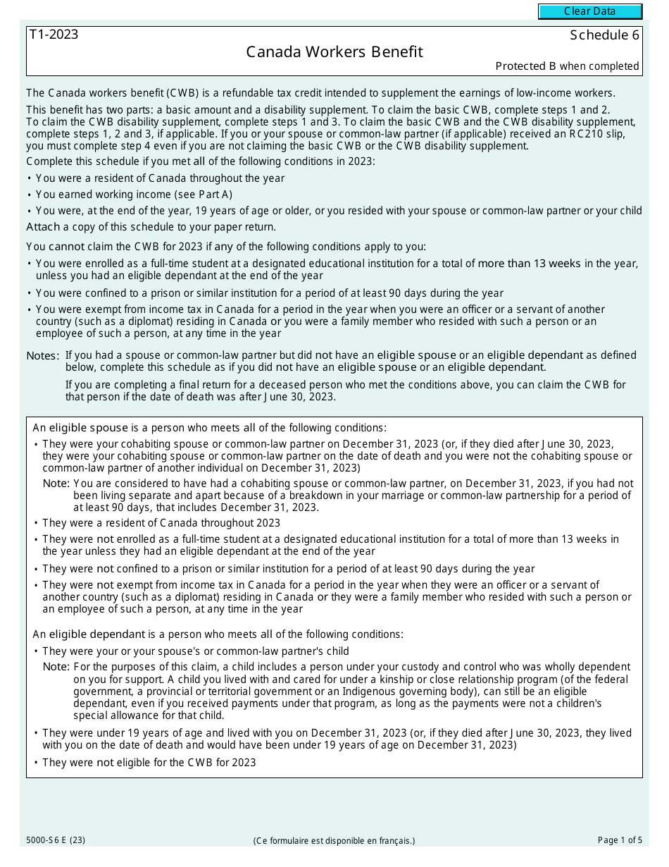 Form 5000S6 Schedule 6 Download Fillable PDF or Fill Online Canada
