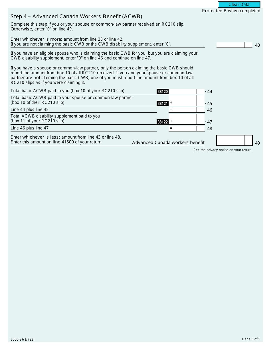 Form 5000-S6 Schedule 6 Canada Workers Benefit - Canada, Page 5
