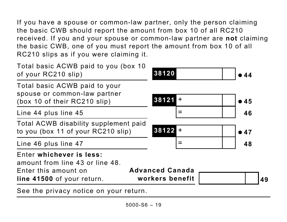 Form 5000-S6 Schedule 6 Canada Workers Benefit - Large Print - Canada, Page 19