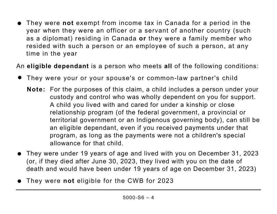 Form 5000-S6 Schedule 6 Canada Workers Benefit - Large Print - Canada, Page 4