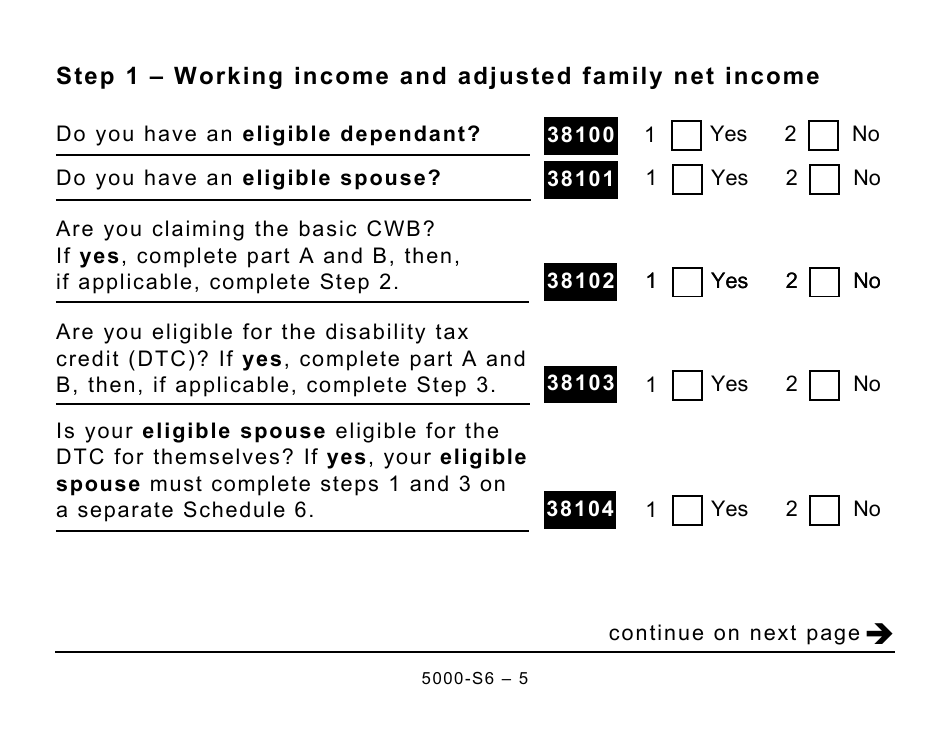 Form 5000-S6 Schedule 6 Canada Workers Benefit - Large Print - Canada, Page 5
