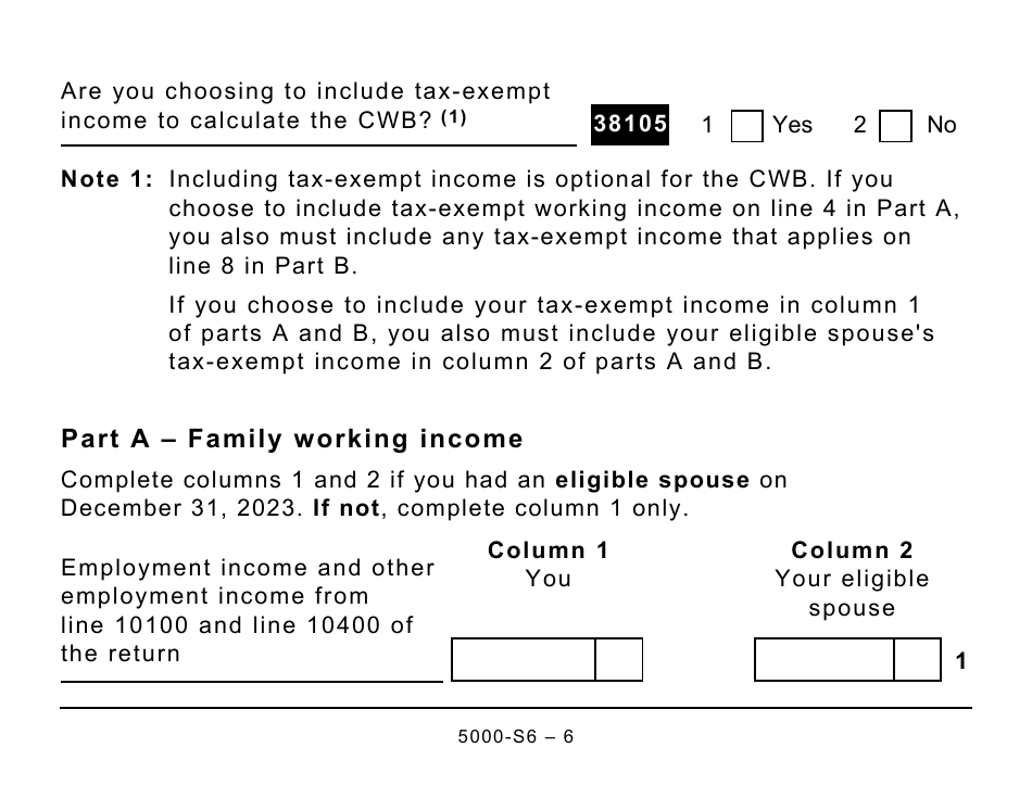 Form 5000-S6 Schedule 6 Canada Workers Benefit - Large Print - Canada, Page 6