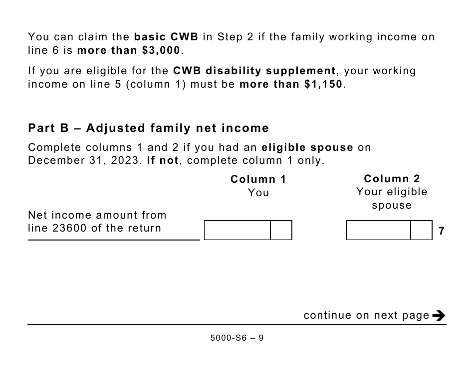 Form 5000-S6 Schedule 6 Canada Workers Benefit - Large Print - Canada, Page 9