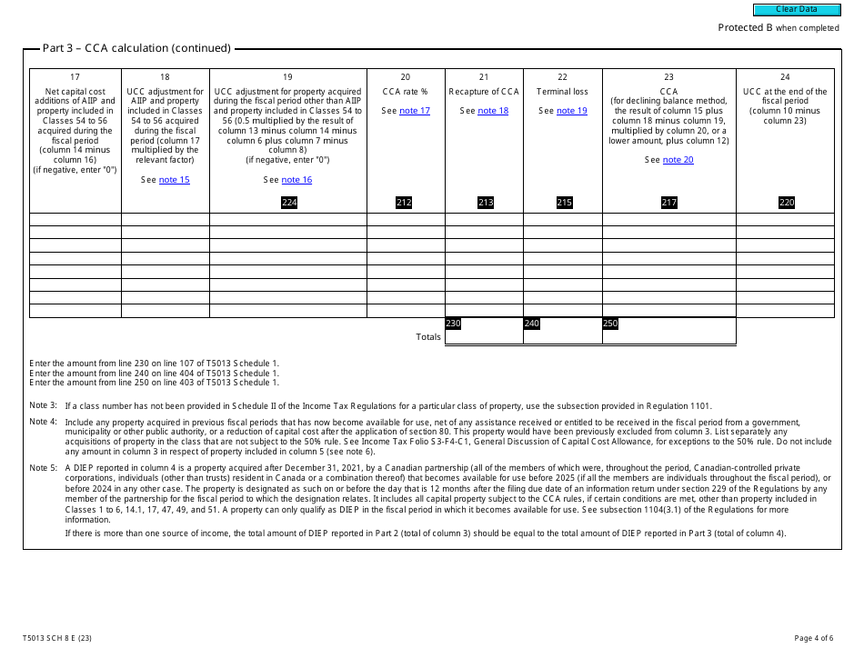 Form T5013 Schedule 8 Capital Cost Allowance (Cca) - Canada, Page 4