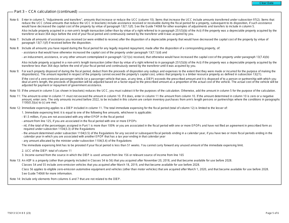 Form T5013 Schedule 8 Capital Cost Allowance (Cca) - Canada, Page 5