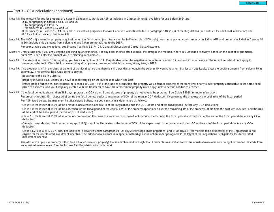 Form T5013 Schedule 8 Capital Cost Allowance (Cca) - Canada, Page 6