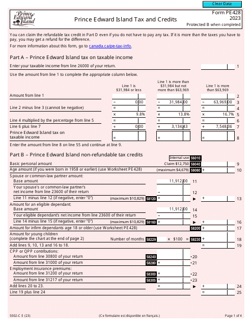 Form 5002-C (PE428) Prince Edward Island Tax and Credits - Canada, 2023