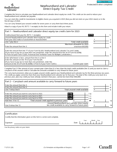 Form T1272 Newfoundland and Labrador Direct Equity Tax Credit - Canada, 2023