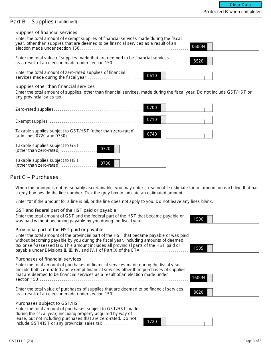 Form GST111 Financial Institution Gst / Hst Annual Information Return - Canada, Page 3