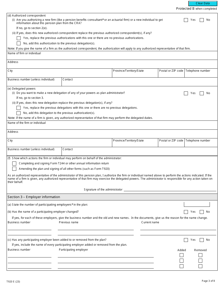 Form T920 Application to Amend a Registered Pension Plan - Canada, Page 3