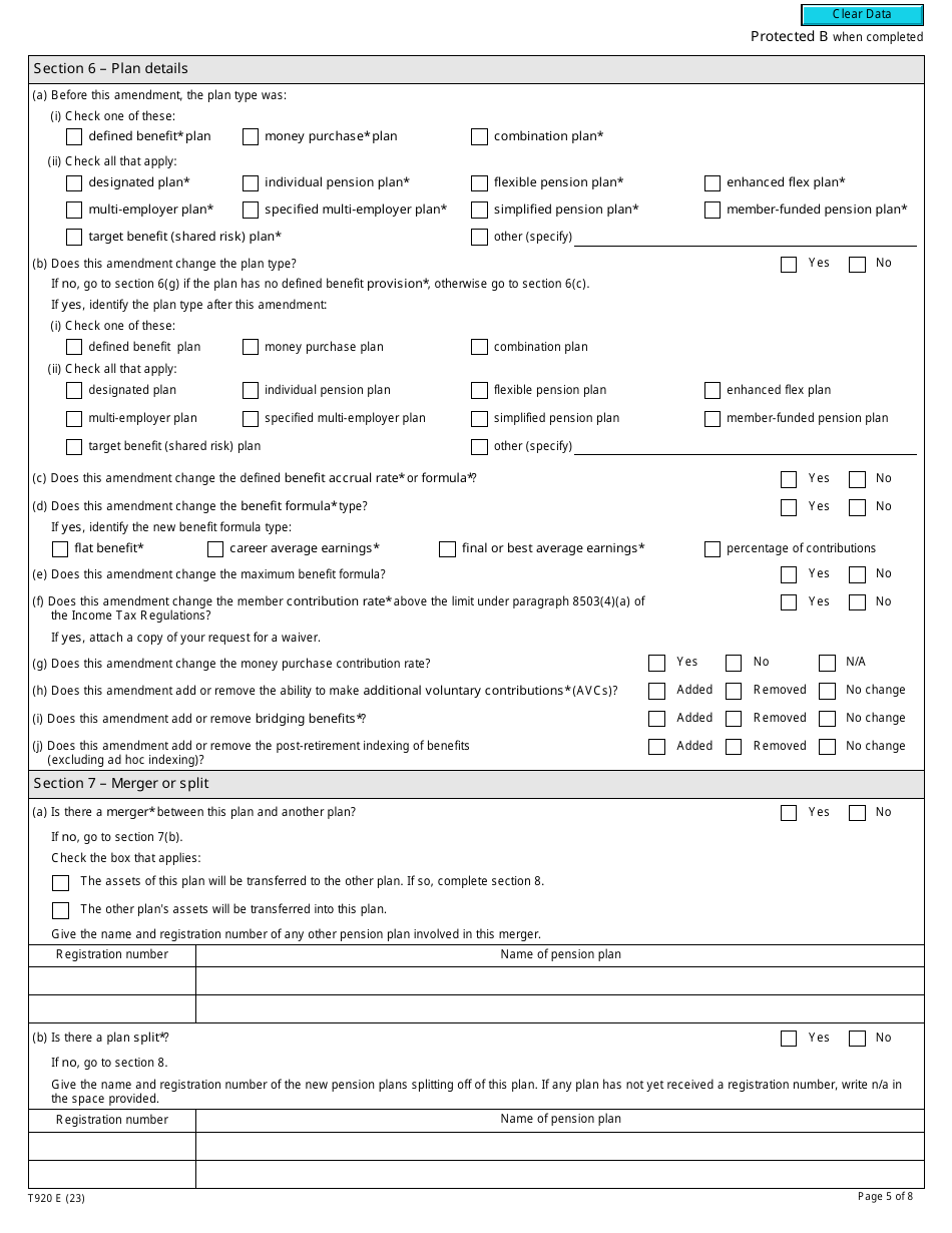 Form T920 Application to Amend a Registered Pension Plan - Canada, Page 5