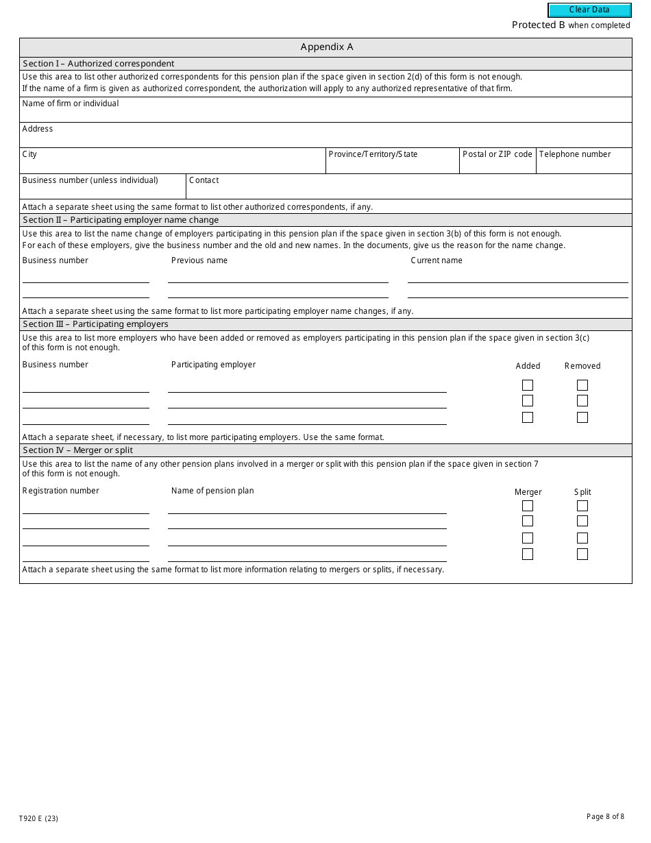 Form T920 Application to Amend a Registered Pension Plan - Canada, Page 8