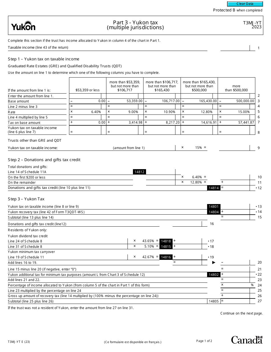 Form T3MJ-YT Part 3 Download Fillable PDF or Fill Online Yukon Tax ...