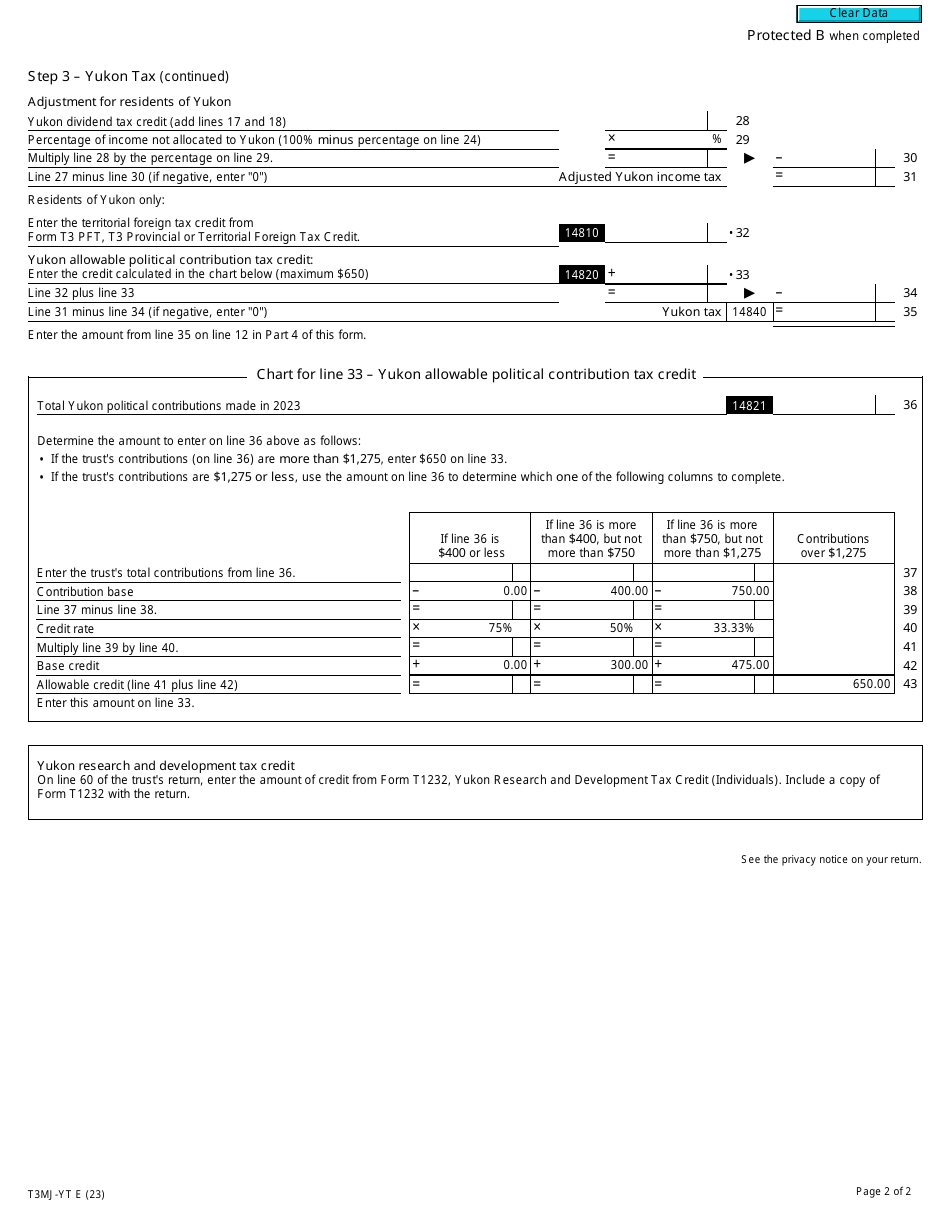 Form T3MJ-YT Part 3 Yukon Tax (Multiple Jurisdictions) - Canada, Page 2