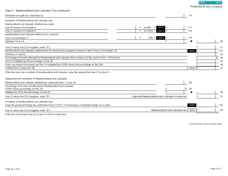Form T3MJ-NL Part 3 Newfoundland and Labrador Tax (Multiple Jurisdictions) - Canada, Page 2