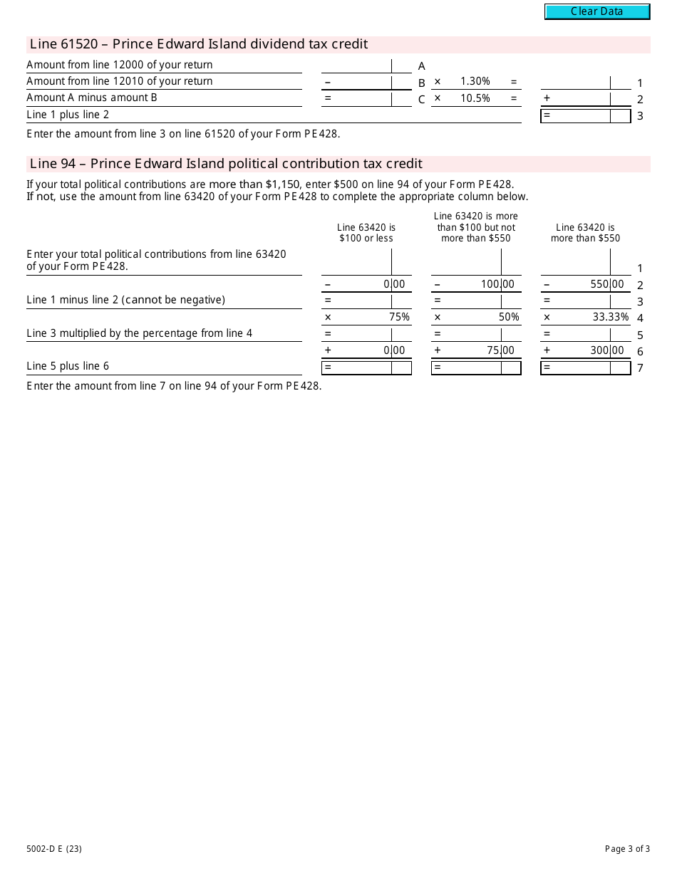 Form 5002-D Worksheet PE428 Prince Edward Island - Canada, Page 3