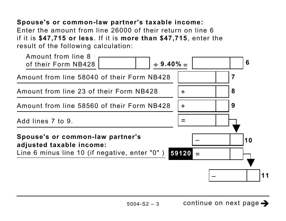 Form 5004-S2 Schedule NB(S2) Provincial Amounts Transferred From Your Spouse or Common-Law Partner - Large Print - Canada, Page 3