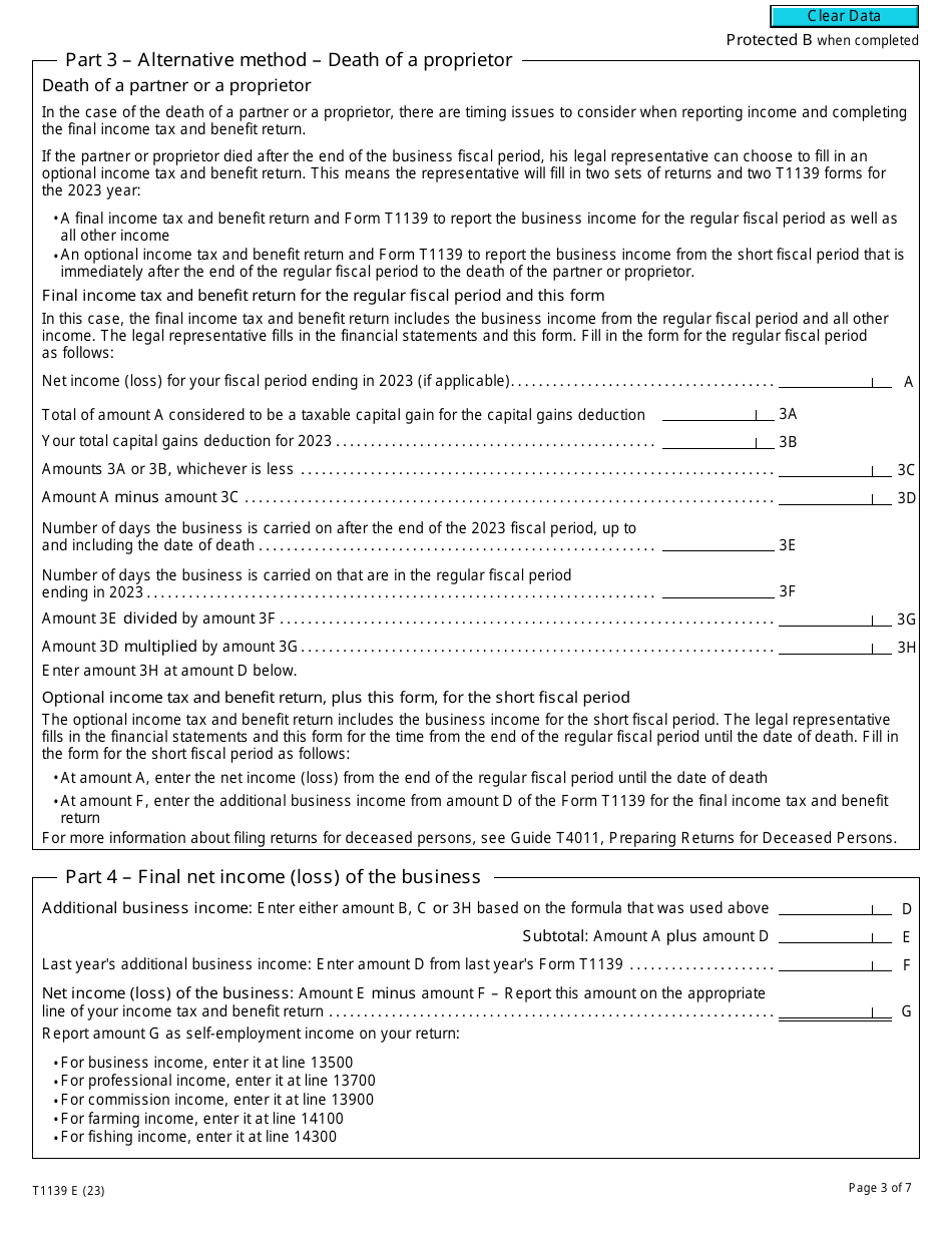Form T1139 Reconciliation of Business Income for Tax Purposes - Canada, Page 3
