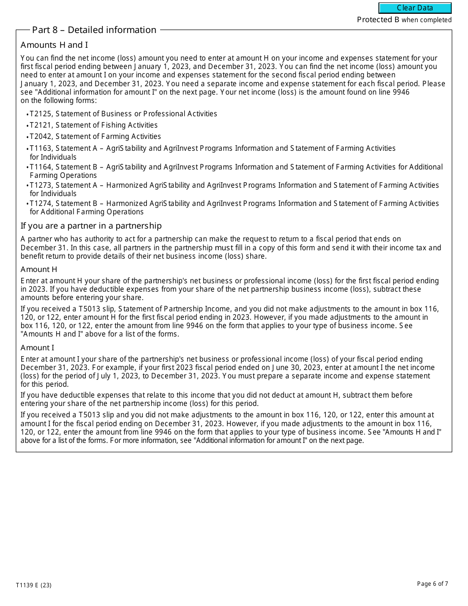 Form T1139 Reconciliation of Business Income for Tax Purposes - Canada, Page 6