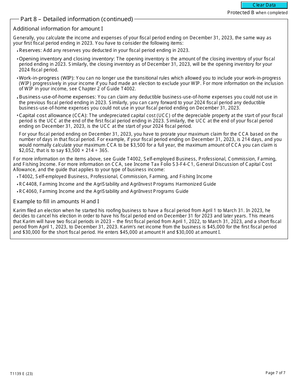 Form T1139 Reconciliation of Business Income for Tax Purposes - Canada, Page 7