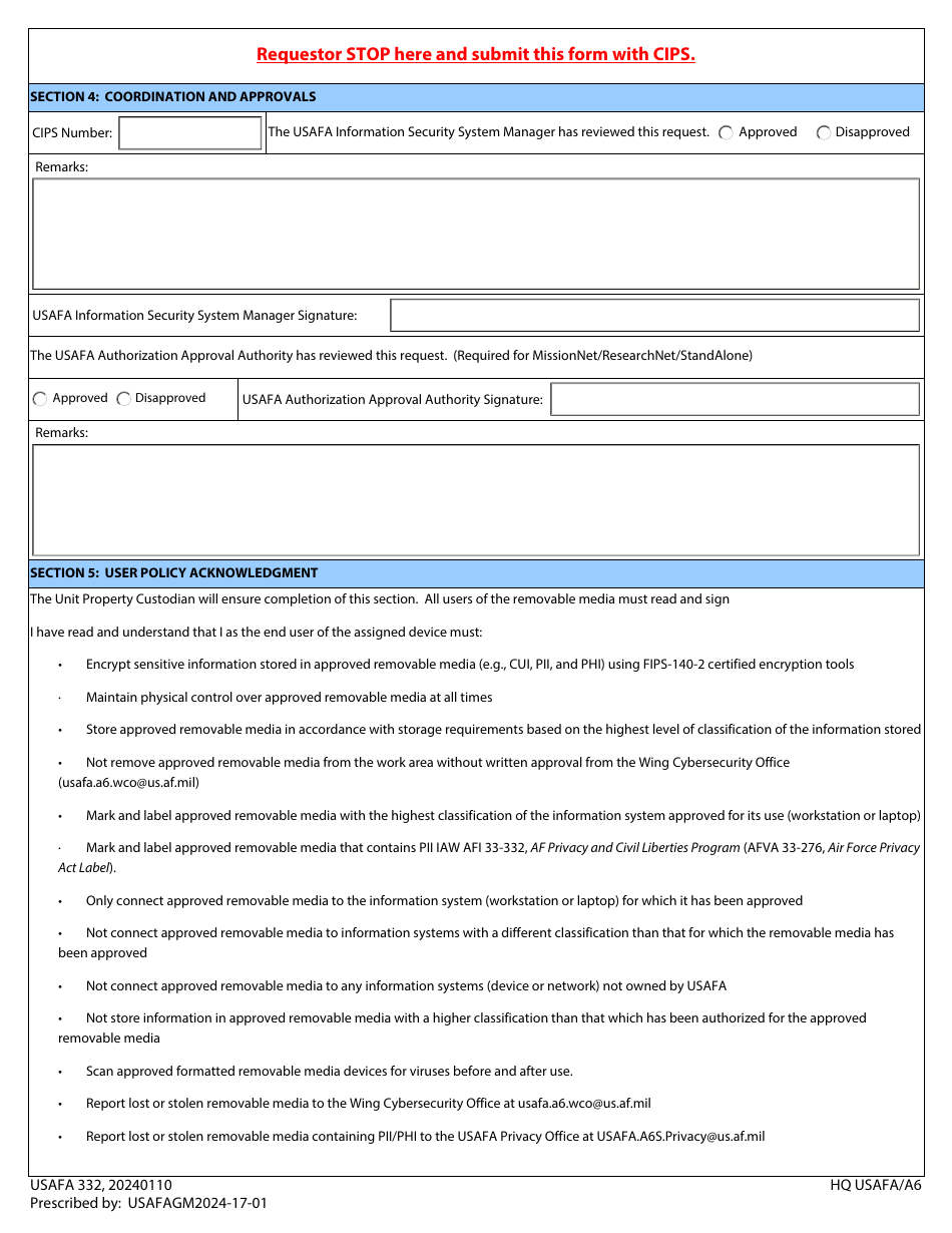 USAFA Form 332 - Fill Out, Sign Online and Download Fillable PDF ...