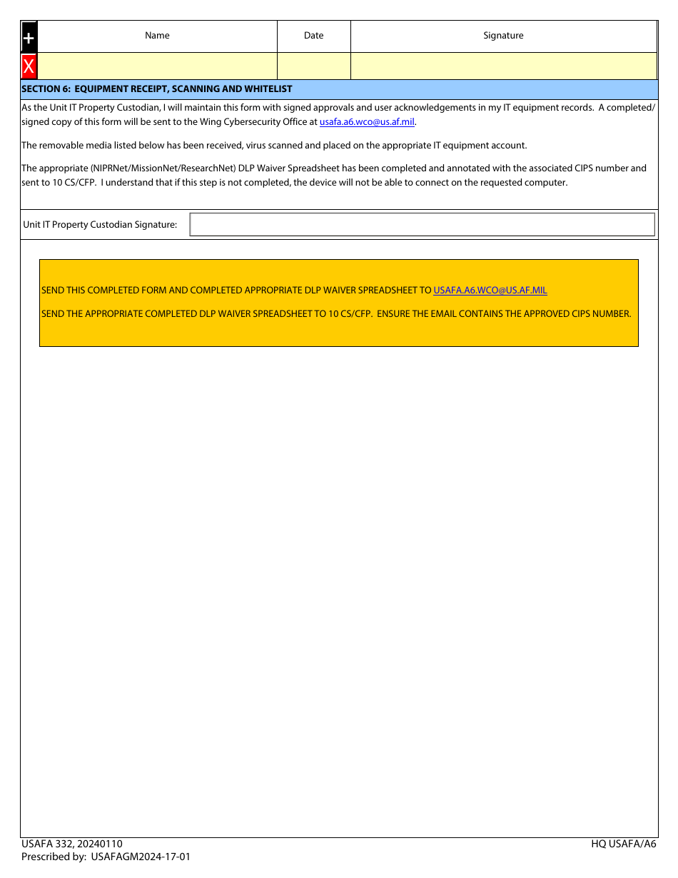 USAFA Form 332 - Fill Out, Sign Online and Download Fillable PDF ...