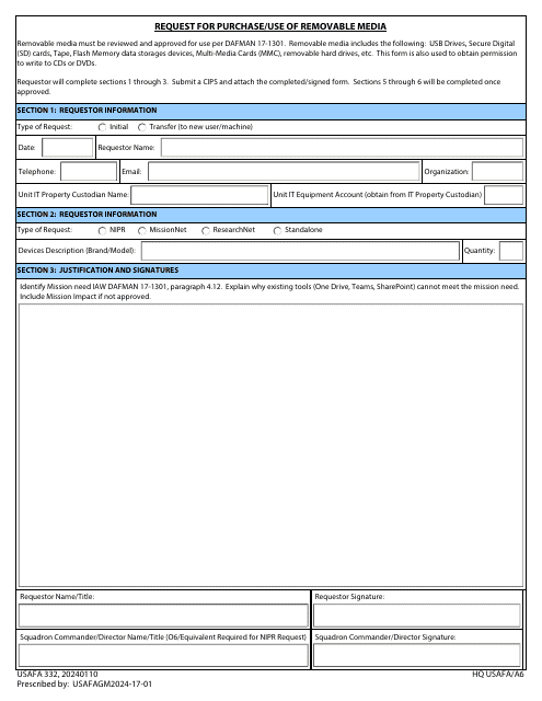 USAFA Form 332  Printable Pdf